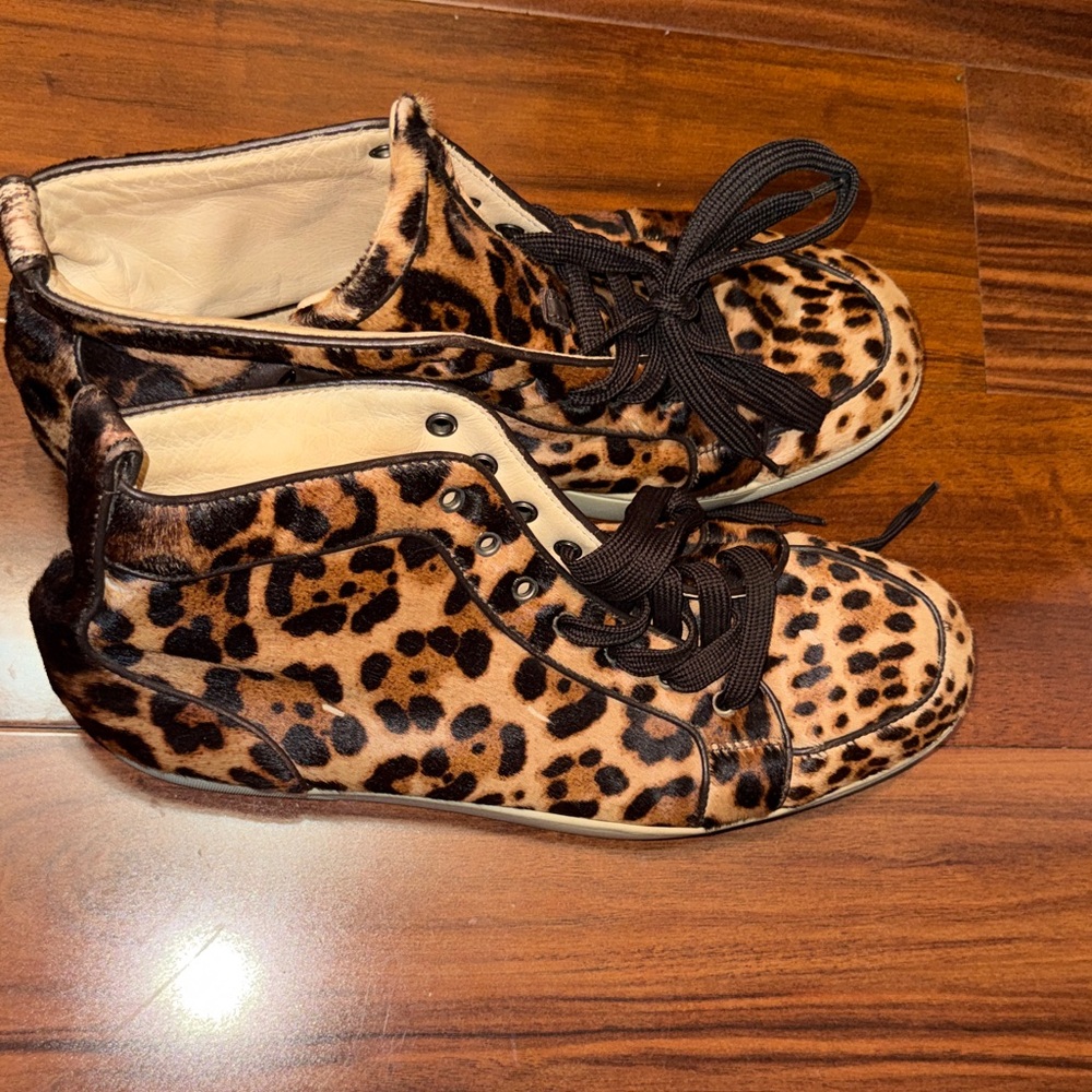 Christian Louboutin Leopard-Print High-Top Sneakers with Red Soles